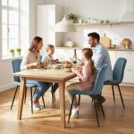 Conjunto de 4 Cadeiras de Jantar Modernas Cadeiras de Cozinha Estofadas em Veludo com Pés de Aço 45x54x87 cm Azul Claro