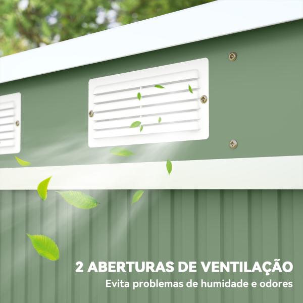 Abrigo de Jardim 213x130x173cm Abrigo de Exterior de Aço Galvanizado com Porta Corredeira e Ventilações Verde