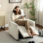 Poltrona Relax com Aquecimento Lombar e Massagem por Vibração Poltrona Reclinável com Função de Memória 88x93x102 cm Creme