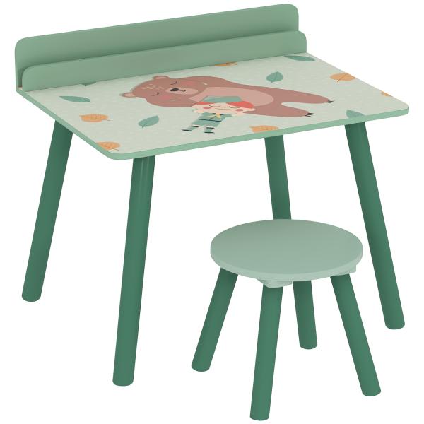 Mesa e Cadeira para Crianças com Prateleira para Livros Secretária para Crianças acima de 3 Anos Verde