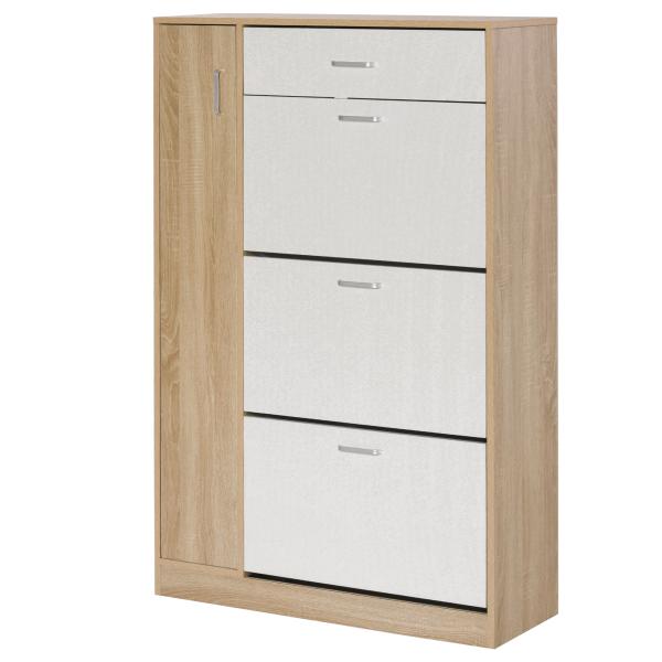 Sapateira de 3 Portas para 18 - 27 Pares de Sapatos com Gaveta e Armário para Entrada Dormitório 84x30x132 cm Madeira Natural