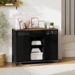 Aparador de 2 Portas com Orifícios 2 Compartimentos e Gaveta Prateleiras Ajustáveis 100x40x80 cm Preto e Castanho Rústico