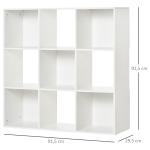 Estante para Livros de 3 Níveis Estante de Madeira com 9 Compartimentos Estante Modular 91,5x29,5x91,5 cm Branco