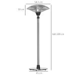Aquecedor de Jardim Elétrico 3000W Aquecedor Infravermelho com 3 Níveis de Aquecimento Proteção IP44 Ø58,5x160 - 200cm Prata