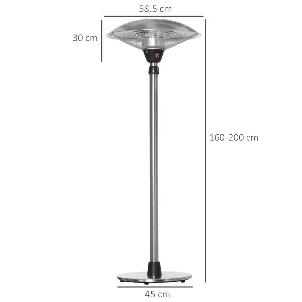 Aquecedor de Jardim Elétrico 3000W Aquecedor Infravermelho com 3 Níveis de Aquecimento Proteção IP44 Ø58,5x160 - 200cm Prata