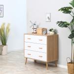 Cómoda de Madeira com 3 Gavetas Armário Auxiliar de Armazenamento Moderna com Pés Elevados para Dormitório Sala de Estar 80x39x80cm Branco e Madeira Natural