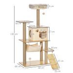 Árvore Arranhadora para Gatos Torre de Escalada com Plataformas Rede Escada Caverna Postes para Arranhar de Juta Bola Supensa e Descanso 60x40x130cm Bege