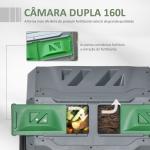 Compostor de Tambor Giratório com Capacidade 160L de Dupla Câmara e Ventilação para Resíduos Orgânicos 71x65x96 cm Cinza e Verde