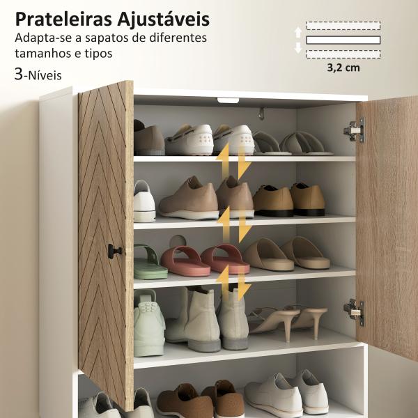 Sapateira com Desenho em Espiga Prateleiras Ajustáveis Compartimento Aberto para 15 Pares de Sapatos 75x35x97 cm Branco e Madeira
