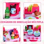 Cozinha para Crianças acima de 3 Anos Cozinha Infantil com 38 Acessórios Luz Som 78x29x87 cm Rosa