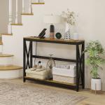 Mesa Consola de Estilo Industrial Mesa de Entrada de 2 Níveis com Estação de Carregamento 100x24x75 cm Castanho Rústico