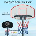 Tabela de Basquetebol para Exterior com Alvo de Dardos com Ajustável 210 - 247 cm Rodas Base Rellenável Preto