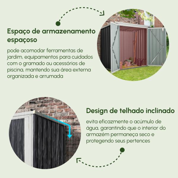 Abrigo de Jardim 1,26 m² de Aço Galvanizado com 2 Portas para Armazenamento de Ferramentas 147x86x134 cm Preto