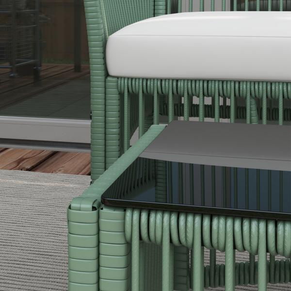 Conjunto de Jardim Exterior em Ratan Sintético com 2 Poltronas 1 Sofá de 2 Lugares 1 Mesa de Centro e Almofadas Verde