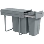 Balde do Lixo Sob Lavatório Balde do Lixo de Cozinha com 2 Contentores de Reciclagem Extraíveis 20L+10L 52x26x40,8 cm Cinzento