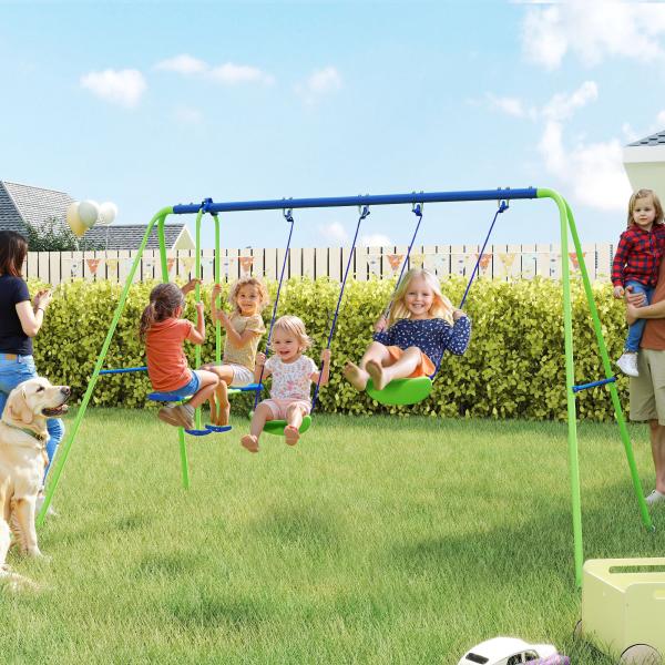 Conjunto de Baloiços de Jardim com Altura Ajustável Baloiços para Crianças com Baloiço Duplo 280x140x178 cm Verde