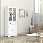 Armário de Cozinha com 4 Portas 1 Gaveta e 2 Prateleiras Ajustáveis para Sala de Jantar 60x30x160 cm Branco