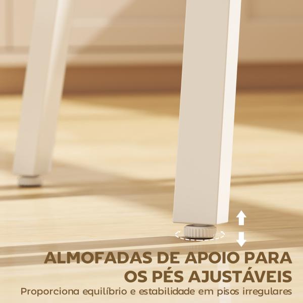Mesa Alta de Cozinha Quadrada com Prateleira Mesa Alta de Bar para 2 Pessoas Pernas de Metal 55x55x95 cm Madeira e Branco