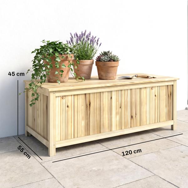 Baú de Armazenamento Exterior em Madeira 172 L com Tampa Articulada Resistente às Intempéries para Jardim Madeira