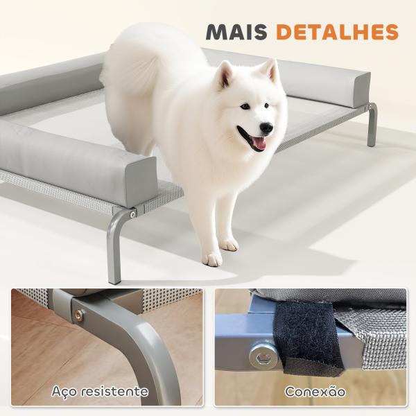 Cama Elevada para Cães com Latertais Amovíveis Cama Elevada para Cães Grandes Portátil com Malha Respirável 130x90x30 cm Cinza Claro