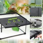 Terrário para Répteis em Vidro com Termómetro e Taça de Água para Lagartos, Cobras e Aranhas 50x30x25 cm Preto