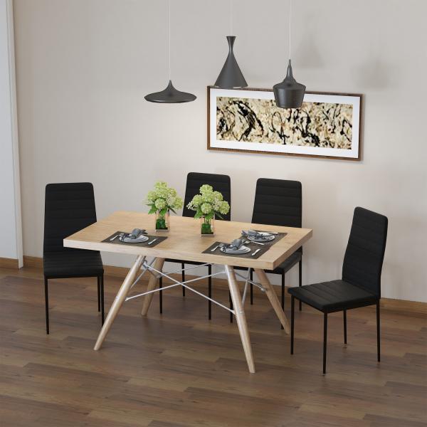 Conjunto de 4 Cadeiras de Sala de Jantar Estofadas em Linho com Pernas em Metal Cadeiras Modernas para Cozinha Quarto Suporta até 120 kg 41x50x97 cm Preto
