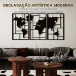 Decoração de Parede em Metal com Mapa Múndi Conjunto de 3 Peças Quadros de Parede Metálicos Preto