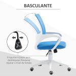 Cadeira de Escritório de Malha Giratória com Altura Ajustável Função Basculante e Apoio para os Braços 57x55x89 - 109 cm Azul