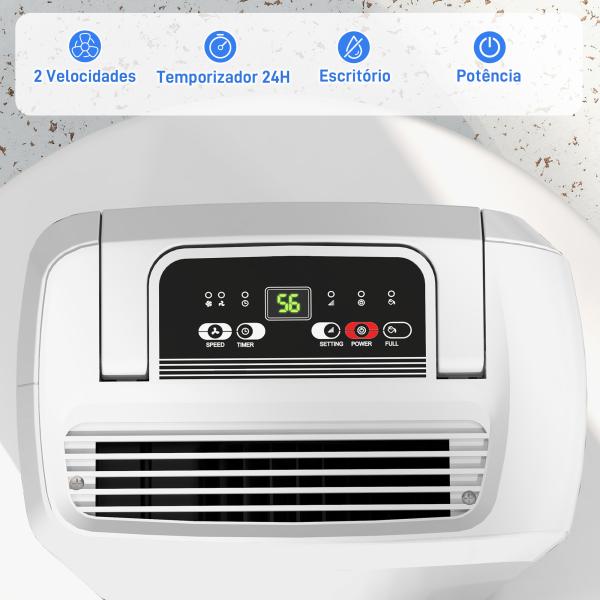 Desumidificador 12L/dia Depósito de Água 0,8L com Rodas Temporizador de 24 Horas Ecrã Digital de Humidade Branco