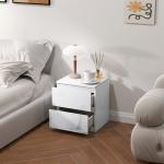 Mesa de Cabeceira Moderna Mesa de Cabeceira com 2 Gavetas Mesa de Cabeceira para Dormitório 40x34x45 cm Branco Brilhante