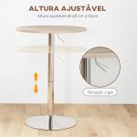 Mesa Alta de Cozinha Mesa Alta de Bar Redonda para 2 Pessoas Altura Ajustável Tampo Giratório 360° 60x60x91 cm Carvalho Claro