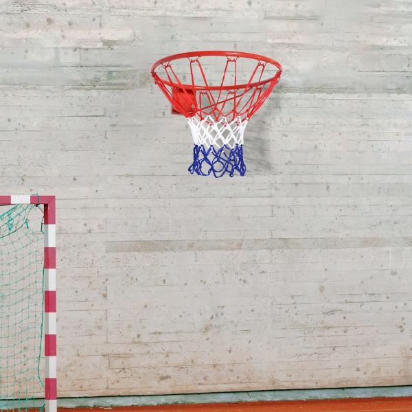 Cesta de Basquetebol de Parede Ø46 cm Aro de Basquetebol com Rede Estrutura Metálica 12 Ganchos para Interior e Exterior Vermelho
