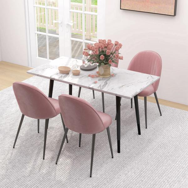 Conjunto de 4 Cadeiras de Sala de Jantar Modernas Cadeiras Estofadas em Veludo com Encosto Alto e Pés de Aço 50x52x83 cm Rosa