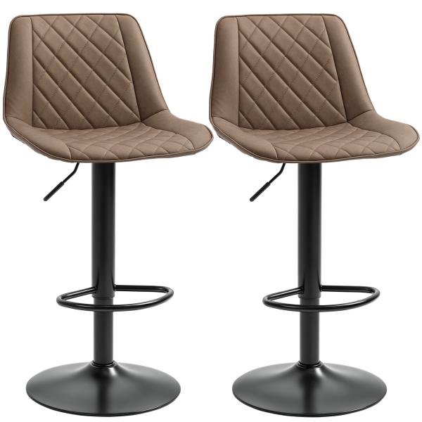 Conjunto de Bancos de Bar Estofados em PU Bancos Altos de Sala de Jantar com Altura Ajustável Assento Giratório e Apoio para os Pés Carga Máxima 120kg 46,5x51x86 - 106cm Marrom
