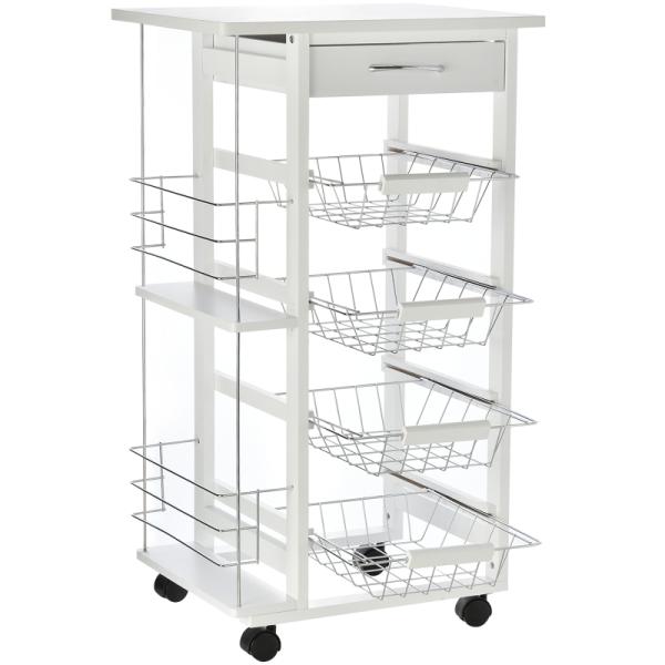 Carrinho de cozinha de 5 níveis com gaveta Cestas Rodas 47x37x83 Branco