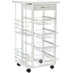 Carrinho de cozinha de 5 níveis com gaveta Cestas Rodas 47x37x83 Branco