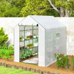 Estufa de Jardim de 3 Níveis com 12 Prateleiras Porta Enrolável Janelas Anti - UV Cobertura de PE 140x213x190 cm Branco