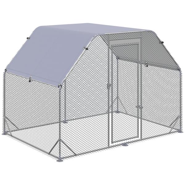 Galinheiro para Exterior Grande de Aço Galvanizado 280x190x195 cm Gaiola para Galinhas com Cobertura de Tecido Oxford Prata