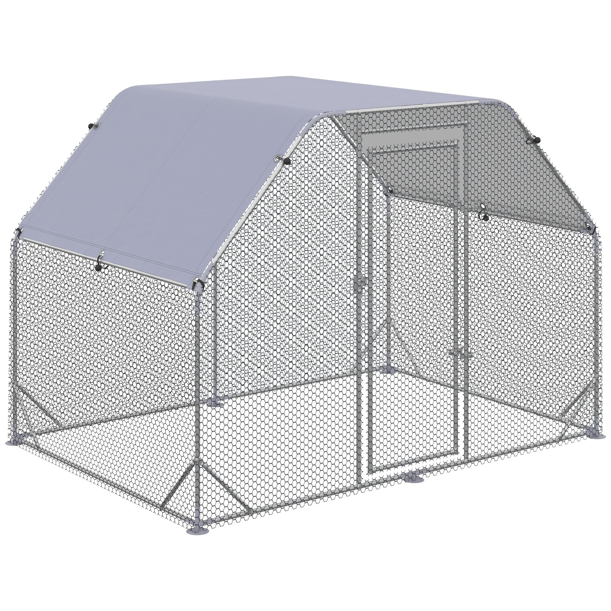 Galinheiro para Exterior Grande de Aço Galvanizado 280x190x195 cm Gaiola para Galinhas com Cobertura de Tecido Oxford Prata
