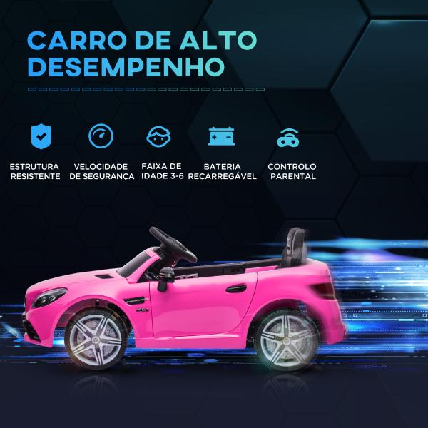 Carro Elétrico Mercedes SLC 300 12V para Crianças de 3 - 6 Anos com Controlo Remoto Faróis LED Buzina Música TF USB e Abertura da Porta 3 - 5km/h 107x62,5x44cm Rosa