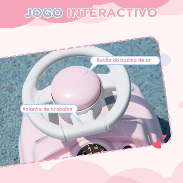 Carro Andador para Bebés de 18 - 36 Meses Carro Andador com Volante Buzina e Sistema Anti - Tombo 53x25x35 cm Rosa