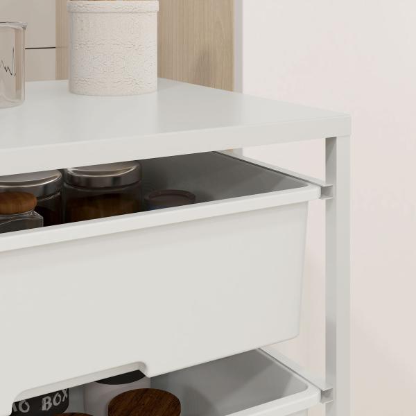 Carrinho Auxiliar com Rodas Carrinho de Cozinha de 3 Níveis com 3 Cestos e Estrutura de Aço 40,8x33,5x60,5 cm Branco