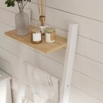 Toalheiro de Escada com Prateleira Superior e 4 Barras Suporte de Toalhas para Encostar na Parede 43x20x151 cm Branco e Carvalho