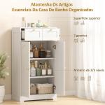 Armário de Casa de Banho Estreito com 2 Gavetas Prateleira Aberta e Porta com Painel Arqueado 60x30x108 cm Branco Texturizado