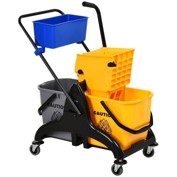Balde de Esfregona 26 L com Rodas, Sistema de Espremedor, Asa de Transporte e Duplo Compartimento 78x45x95 cm Multicolor
