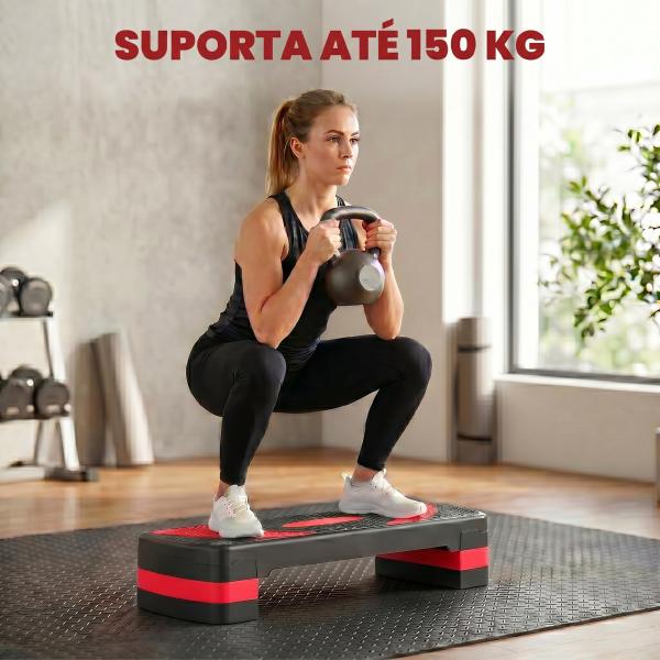 Step para Exercício Aeróbico Plataforma Step com Altura Ajustável em 3 Níveis 80x31x10 - 20 cm Vermelho e Preto
