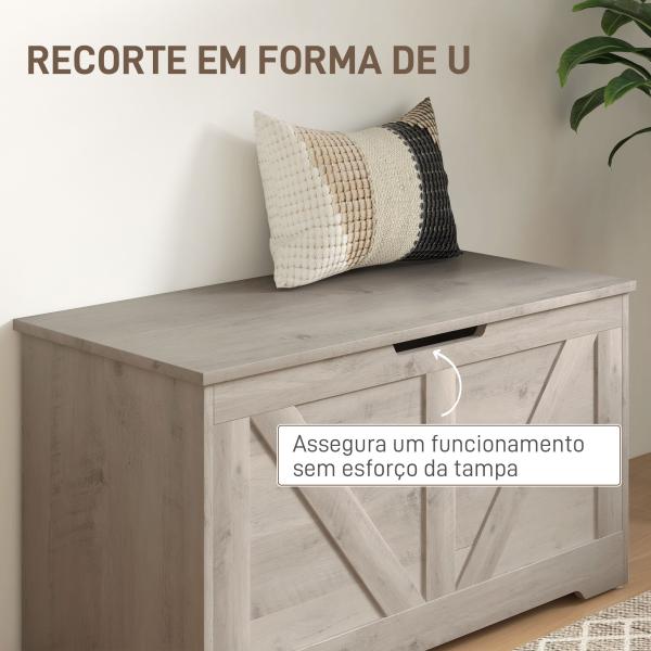 Baú de Armazenamento 100L Baú de Arrumação com Tampa e Dobradiça de Segurança 80x40x45 cm Cinzento Claro