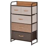 Cómoda de Tecido com 5 Cestos Removíveis e Dobráveis Base Elevada Móvel de Armazenamento para Dormitório Sala de Estar 58x29x99cm Multicor