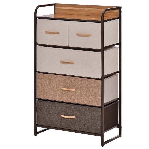 Cómoda de Tecido com 5 Cestos Removíveis e Dobráveis Base Elevada Móvel de Armazenamento para Dormitório Sala de Estar 58x29x99cm Multicor