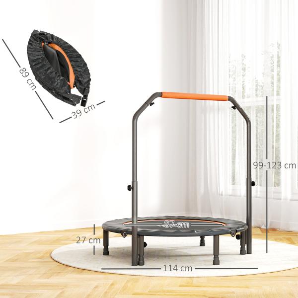 Trampolim Fitness Ø114 Trampolim Dobrável com Pega Ajustável em 4 Níveis Estrutura de Aço Preto e Laranja
